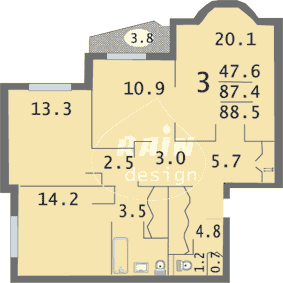 Планировка квартир серии И-155, вариант 1